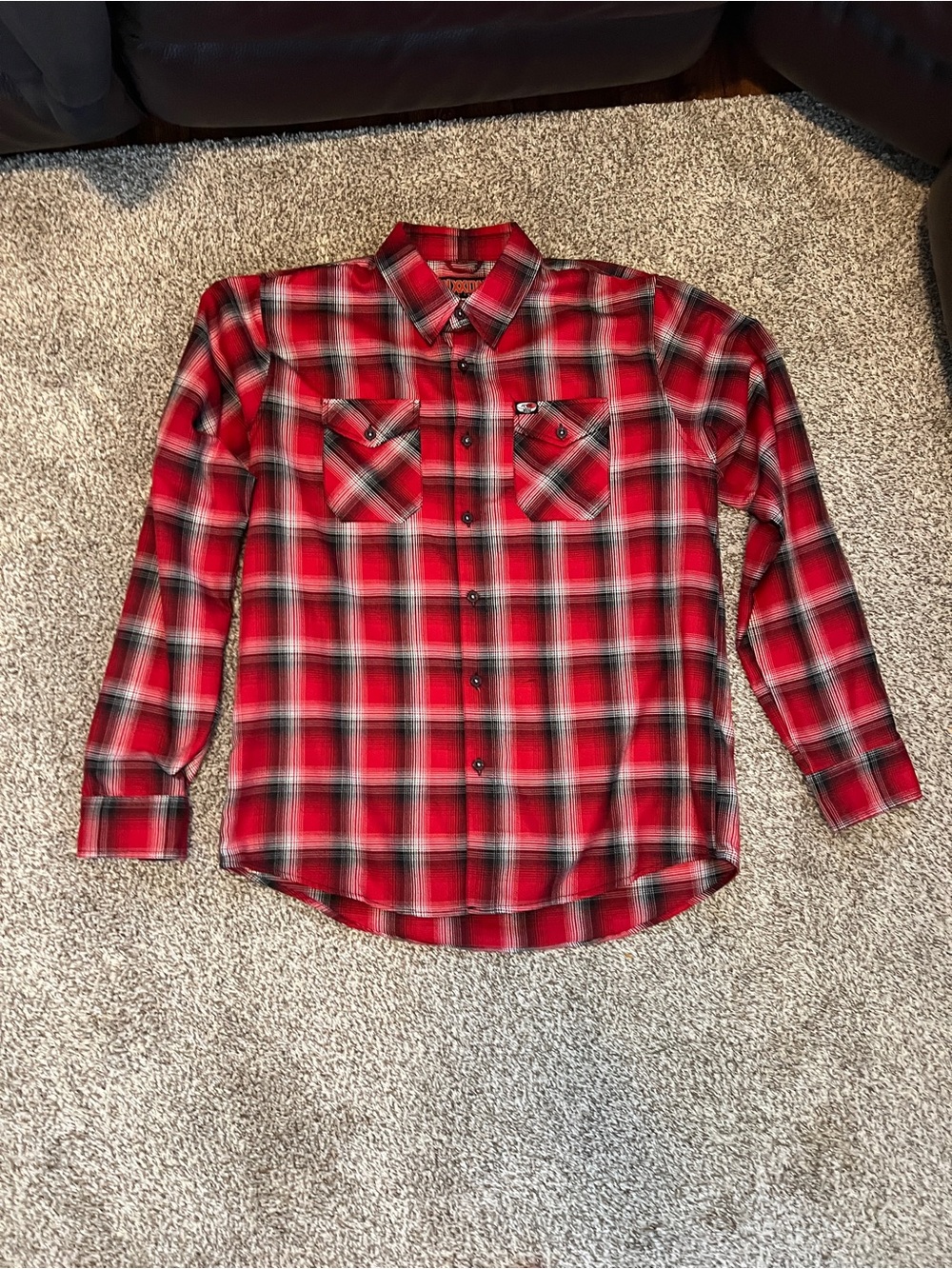 Men's Red Plaid Button-Down Casual Shirt